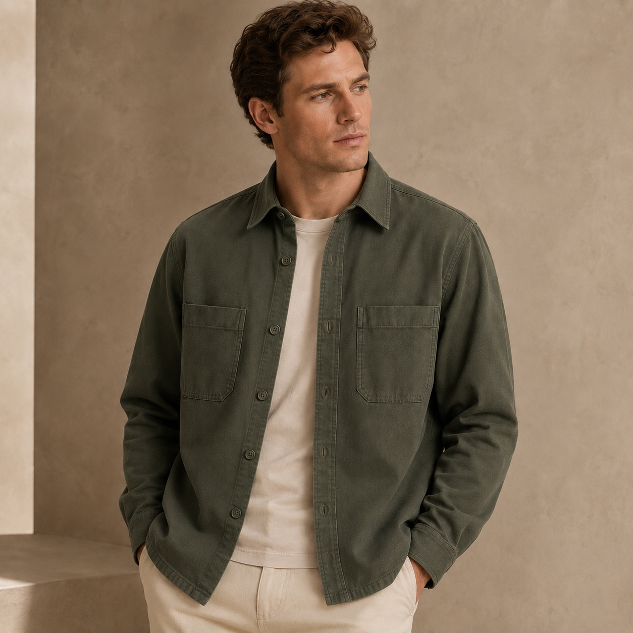 Cotton Overshirt Olive fit image
