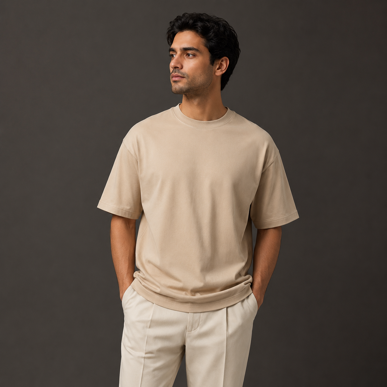 Heavyweight Cotton T-Shirt Beige fit image